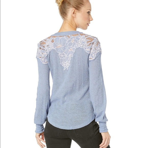 Free People Easy Breezy Long Sleeve Lace Henley Top - Picture 8 of 8